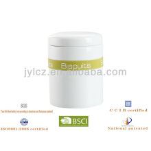 11*13cm white ceramic canisters with silicone band,different printing to reflect contents